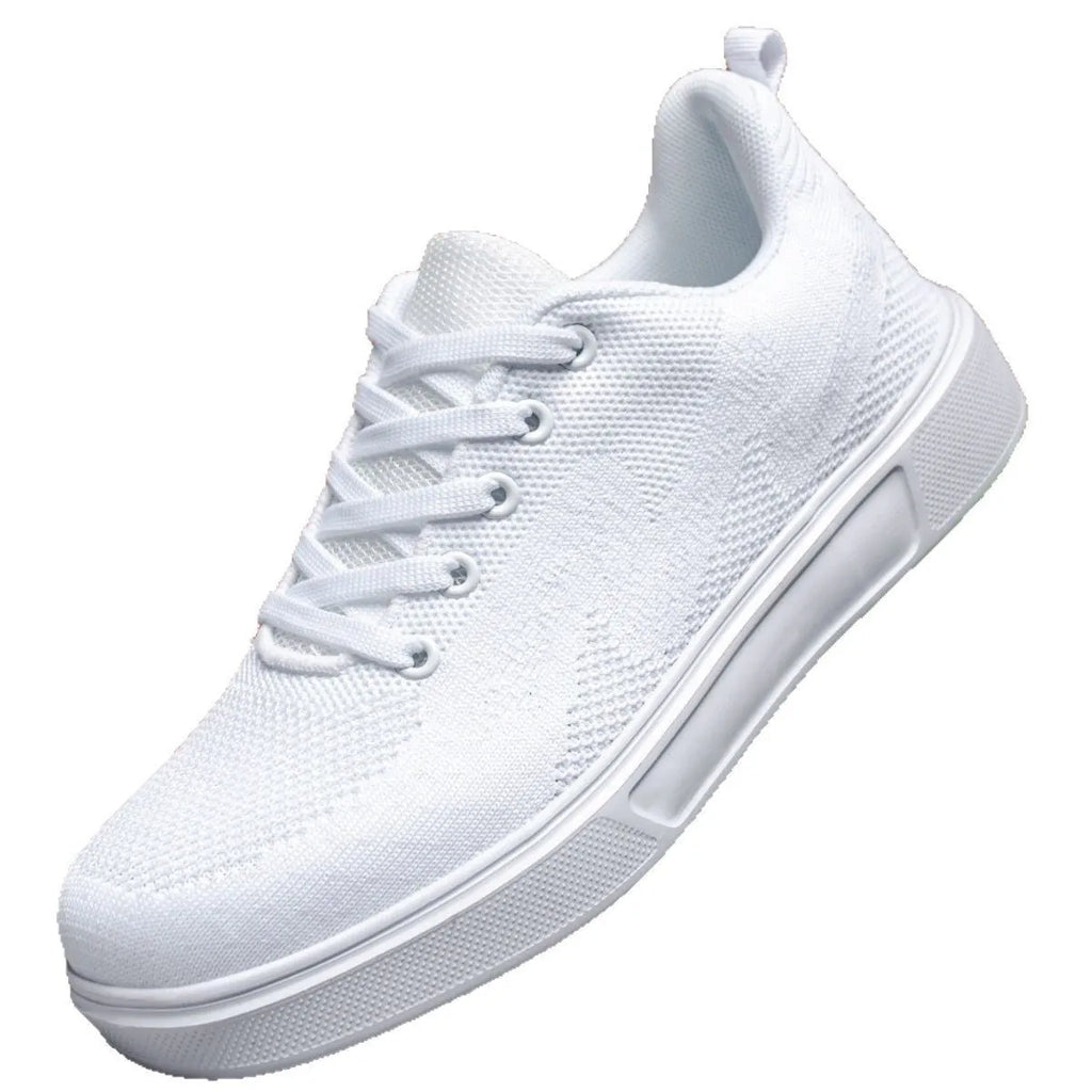 Light white sports casual shoes with mesh upper and thick EVA sole in black and white colour options