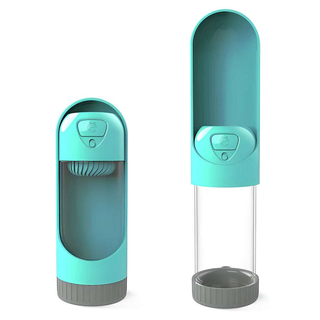 300ml dog travel water bottle in sky blue, pink, yellow, or green with valve, ABS and PC, BPA-free
