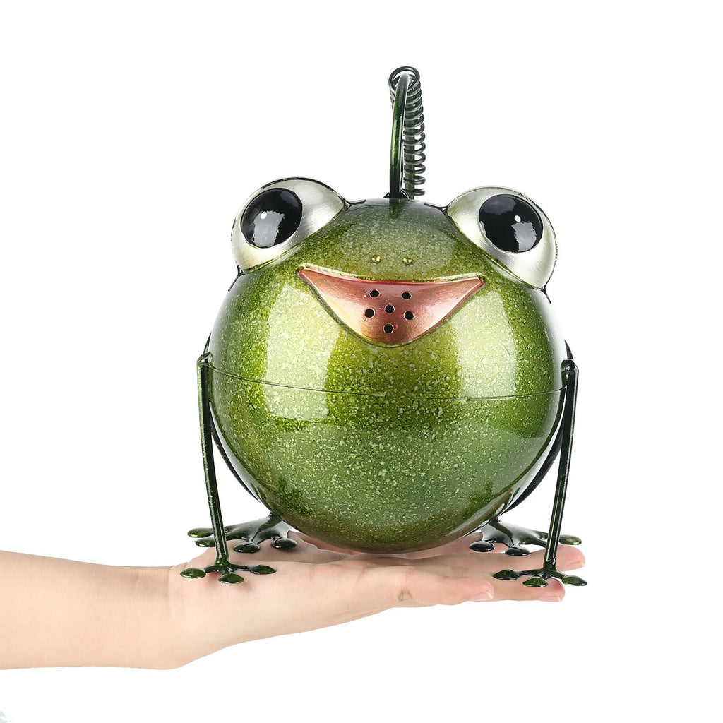 Creative cartoon iron frog watering pot in wrought iron with coloured frog design for garden decoration