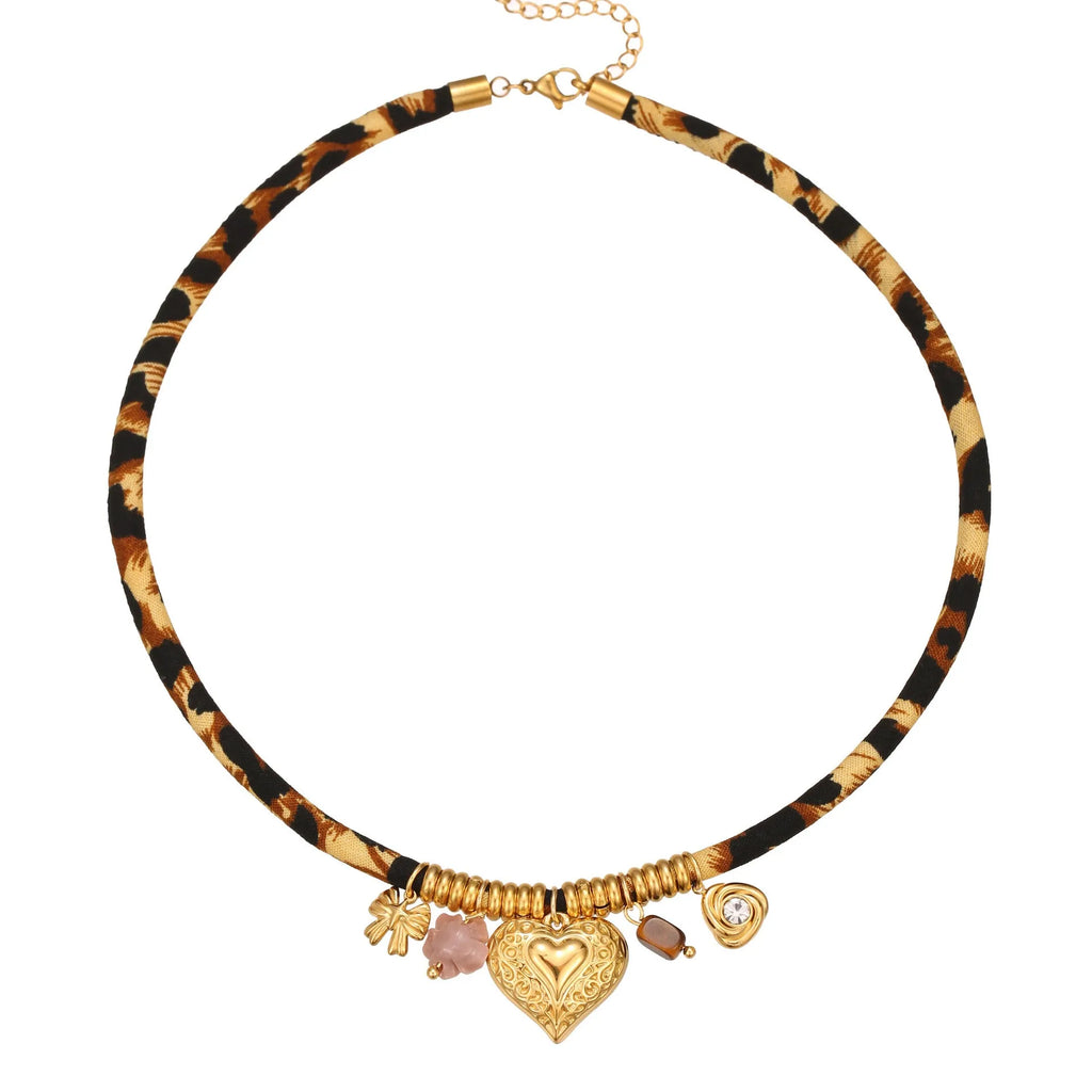 Leopard series stainless steel necklace with geometric design and 18K gold plating