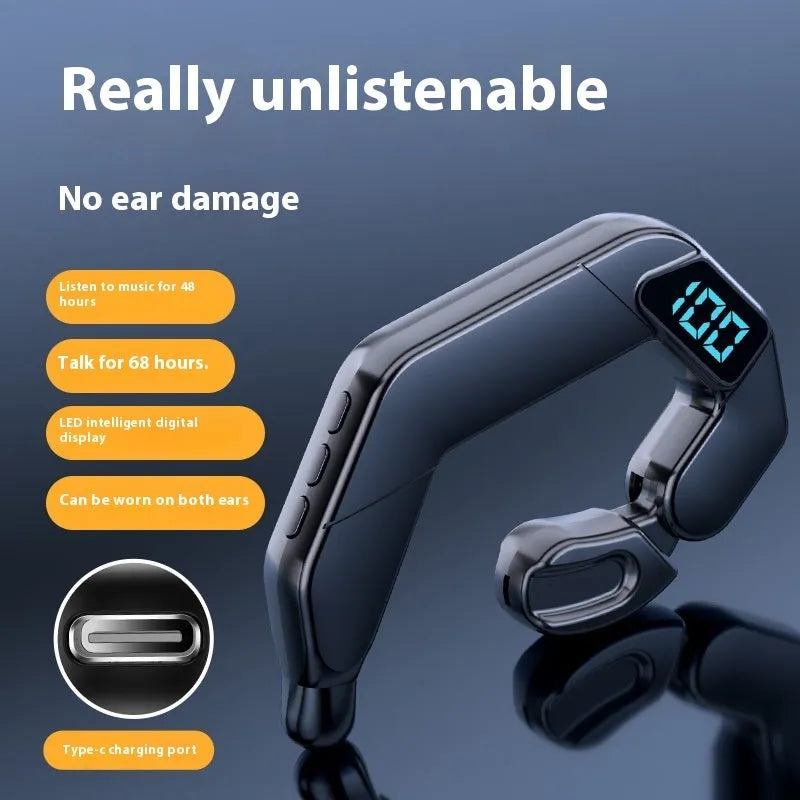 V19 bone conduction ear-mounted Bluetooth headset in black with ear-hook design