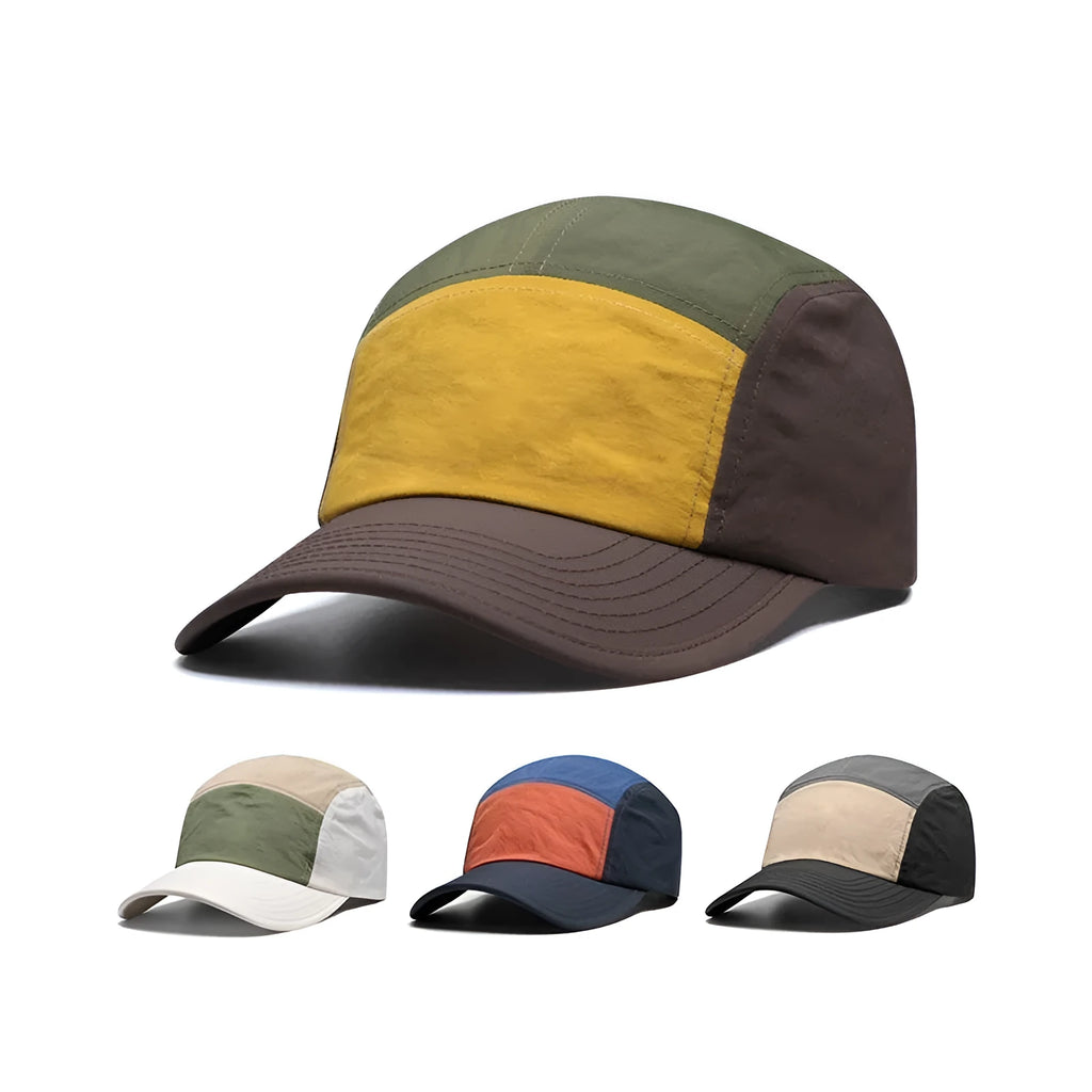 Men's khaki coloured baseball cap with a curved brim and adjustable back strap on a plain background.