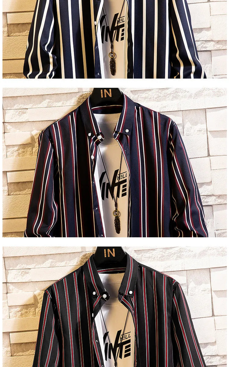 Men's casual striped cardigan in slim fit, long sleeves, pointed collar, available in white and black colourways