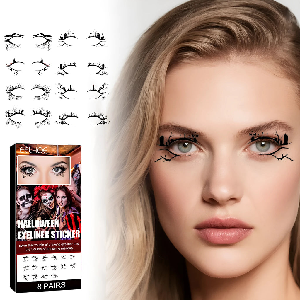 Bat and spider decorative eyeliner stickers set with 8 pairs for theatrical makeup