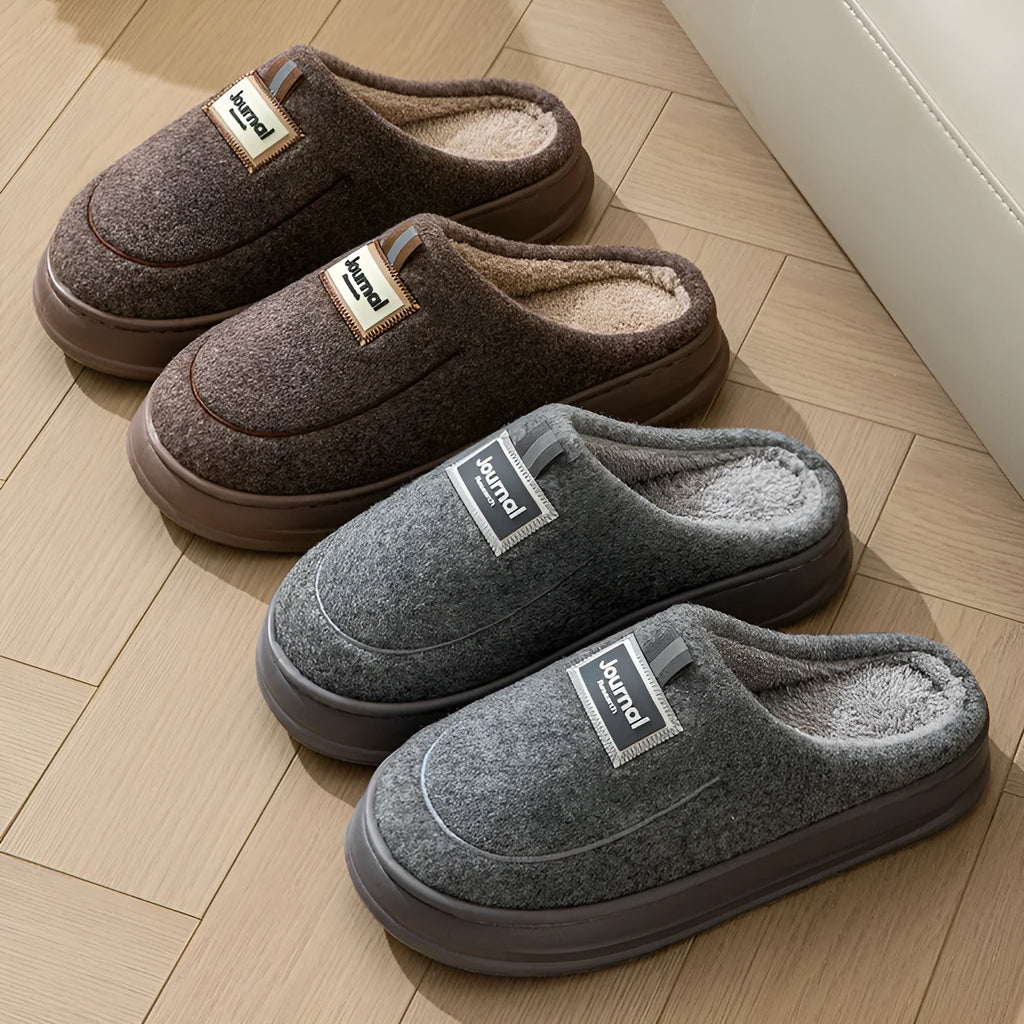 Men's brown thickened suede slipper with EVA sole and rubber midsole for large sizes