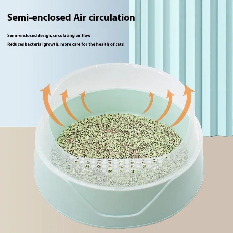 Round PP plastic cat litter box in mint green or soft fog pink colour, available in large and small sizes