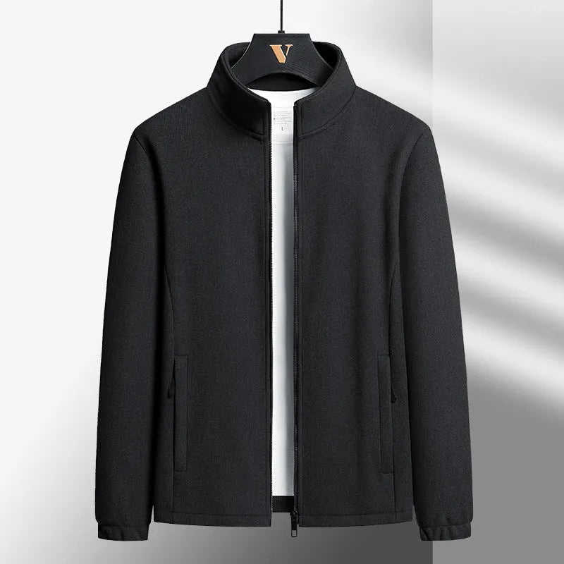 Men's grey Berber fleece coat with stand-up collar and zip pockets