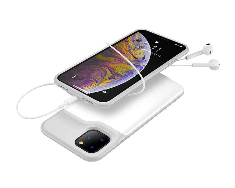 Soft silicone iPhone battery charging case showing extended battery capacity up to 8500mAh