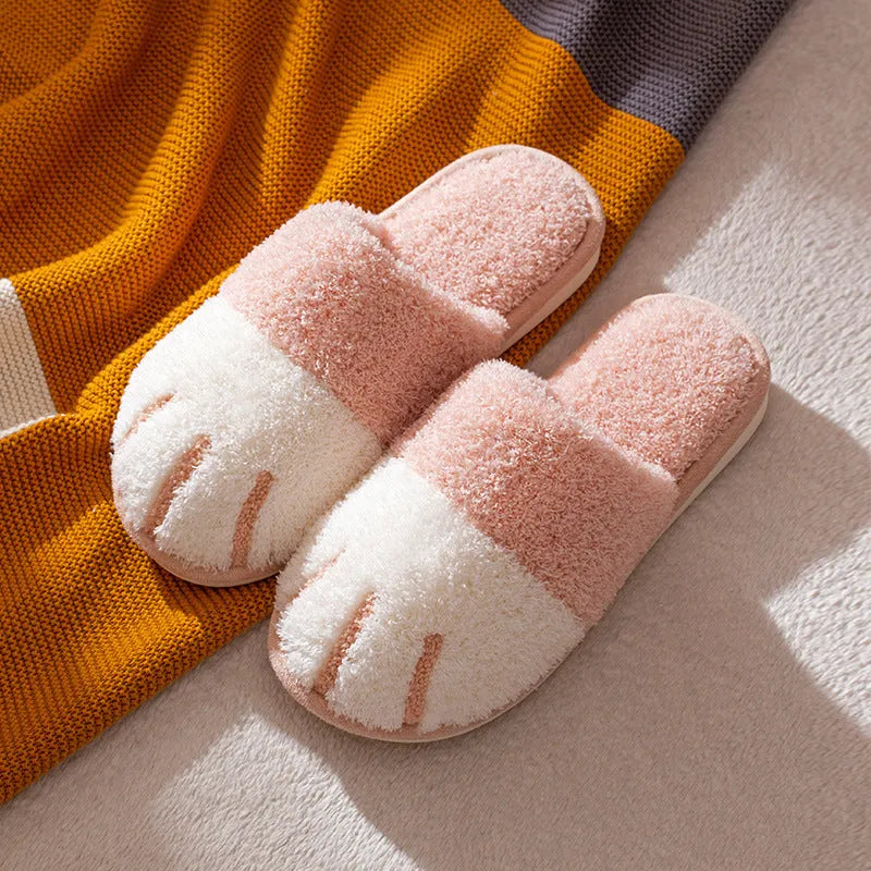 Paw slippers unisex warm furry slides in khaki colour with suede upper and non-slip PVC sole