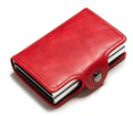 RFID blocking mini money clip wallet with 14 card slots, PU crazy horse leather finish and aluminium, 10x6.8x2.5cm