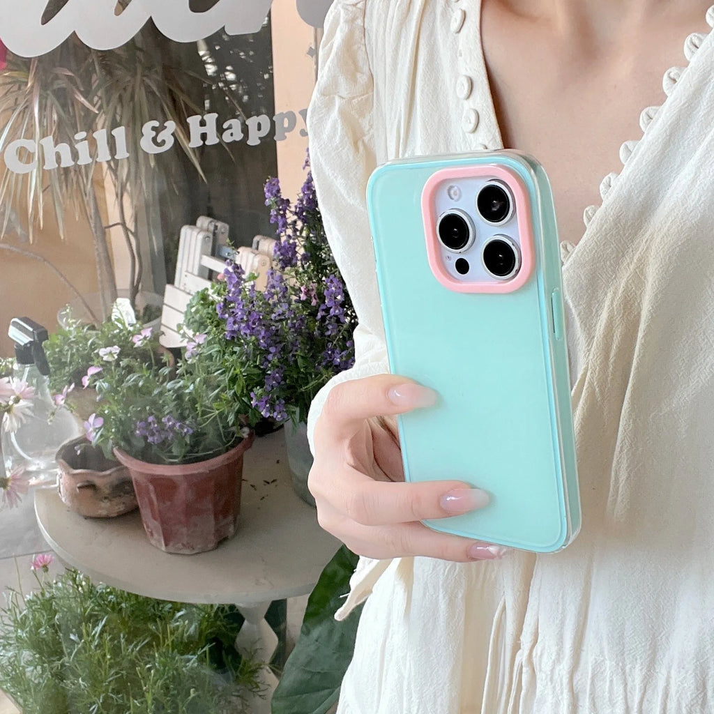 Solid colour transparent TPU jelly phone case for iPhone showing yellow, white, blue, pink, and green options