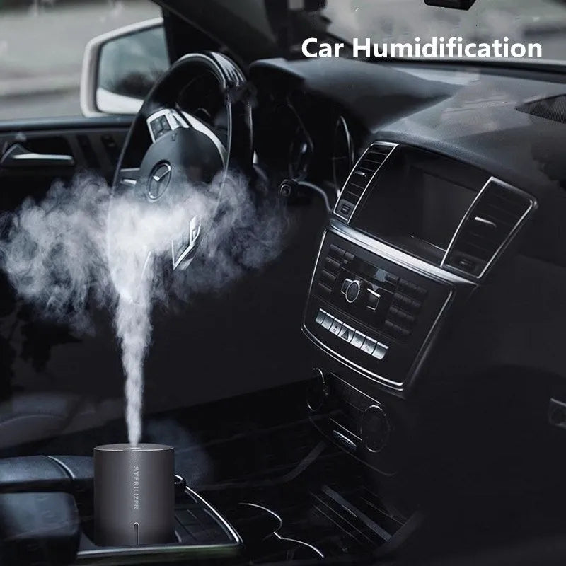 Smart induction spray air humidifier in black, 150ml tank, 1200mAh USB, compact 65x65x115mm