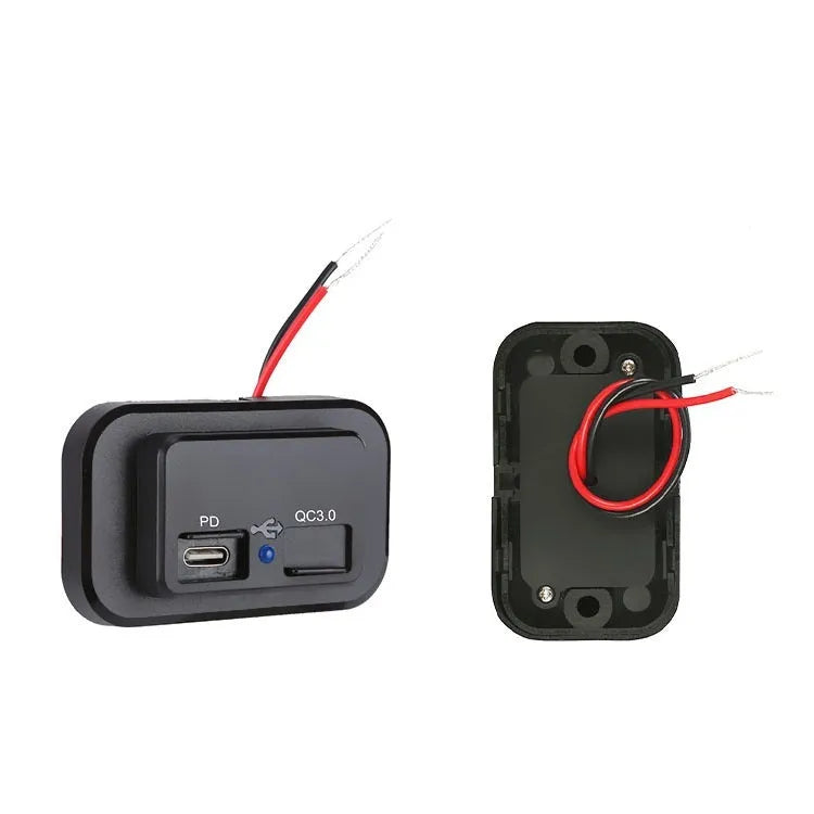 Black 36W car charger with QC3.0 and PD3.0 fast charging, featuring a TYPE-C port.