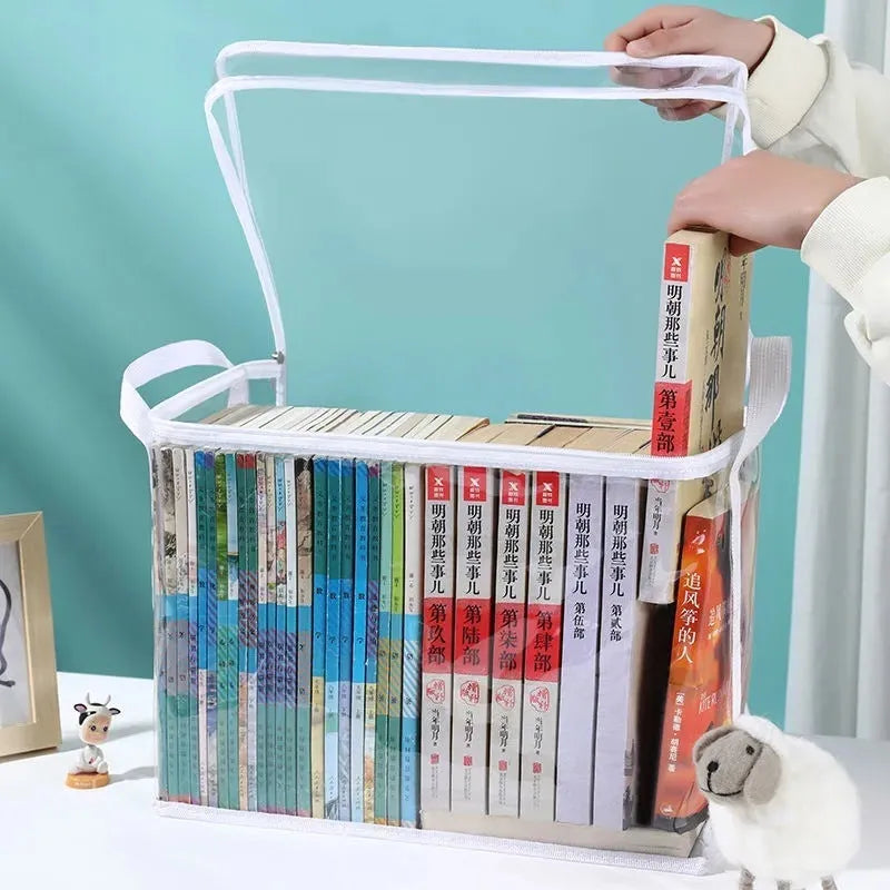 Large white foldable PVC storage bag with a transparent panel, showing a 24L capacity for magazines and stationery.
