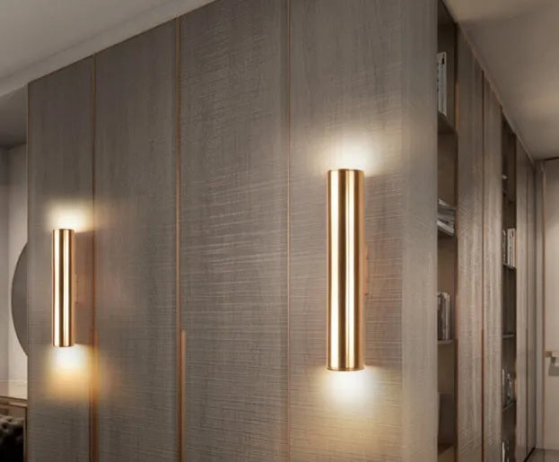 Iron vintage wall lamp with gold aluminium shade and LED light source for indoor use