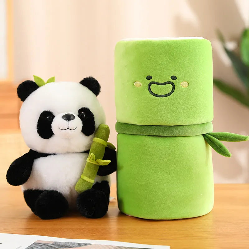 25cm panda plush doll with PP cotton filling in bamboo tube holding or individual panda style