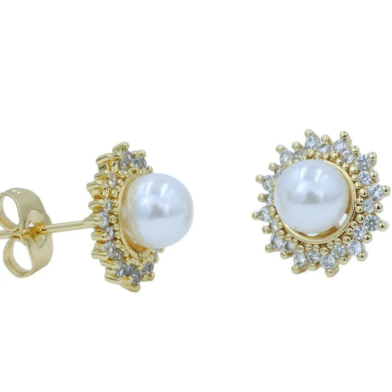 Copper flower earrings with electroplated gold finish featuring petal design, on neutral background