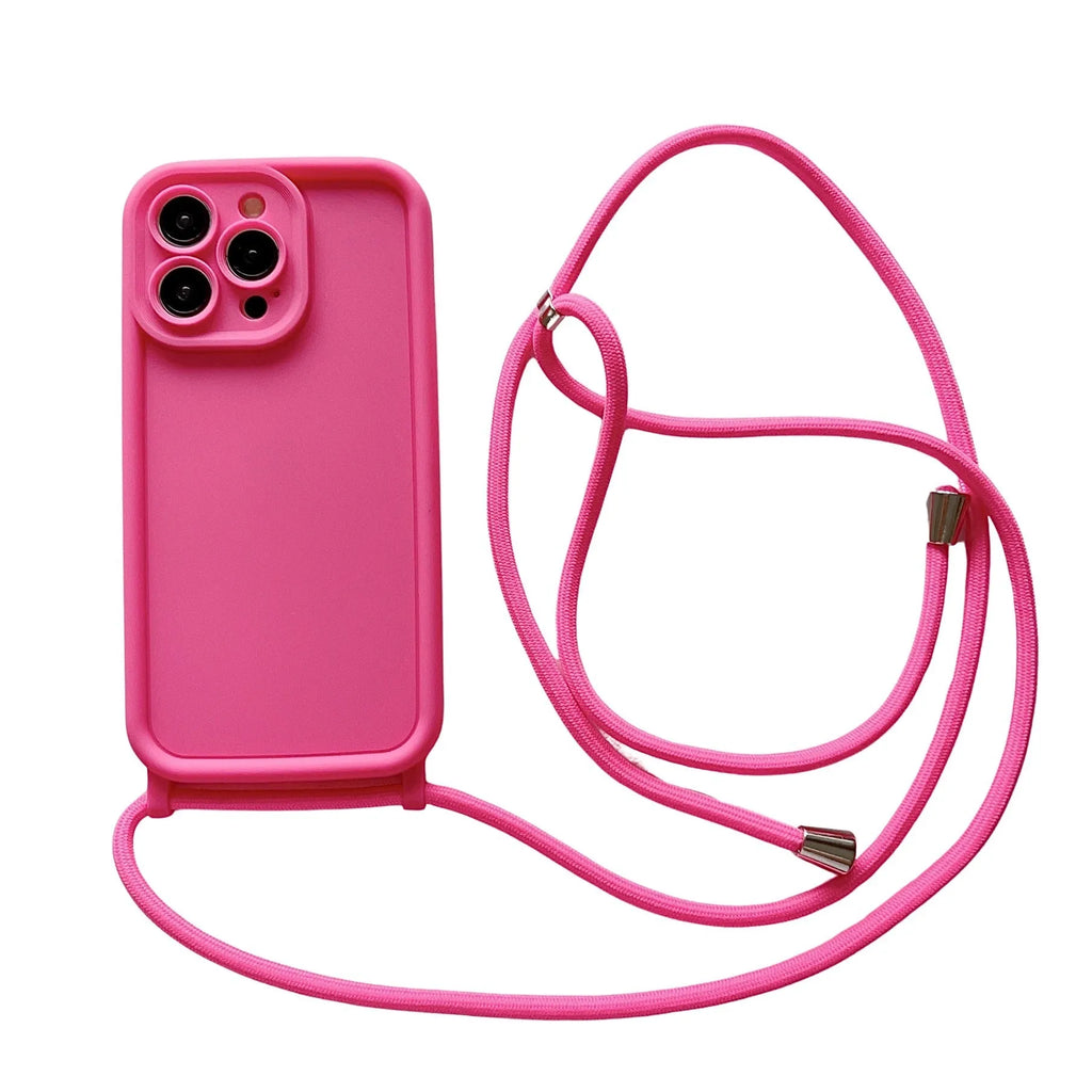 TPU silicone phone case with lanyard for iPhone 12-15 series, anti-fall protective back cover in beige