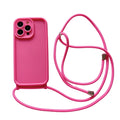 TPU silicone phone case with lanyard for iPhone 12-15 series, anti-fall protective back cover in beige