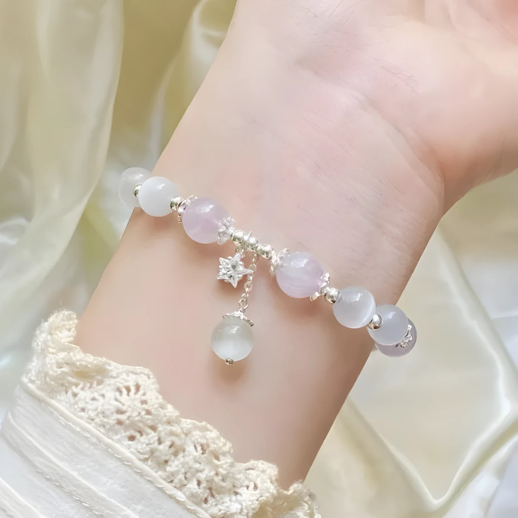 Handmade opal amethyst crystal bracelet with moon-shaped centrepiece over 20mm