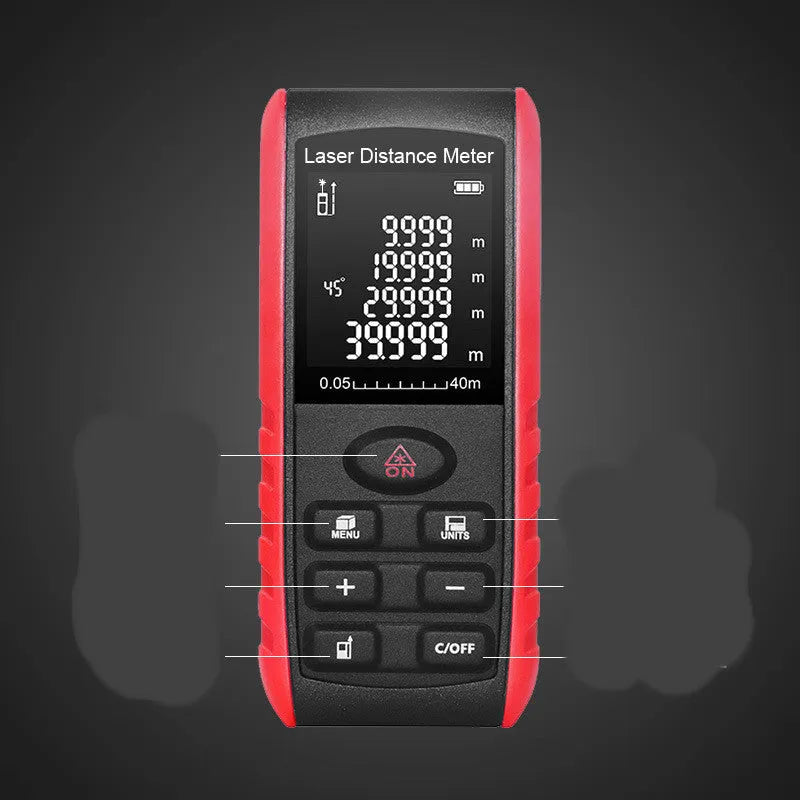 Hand-held laser range finder measuring instrument with compact ABS housing for decoration projects