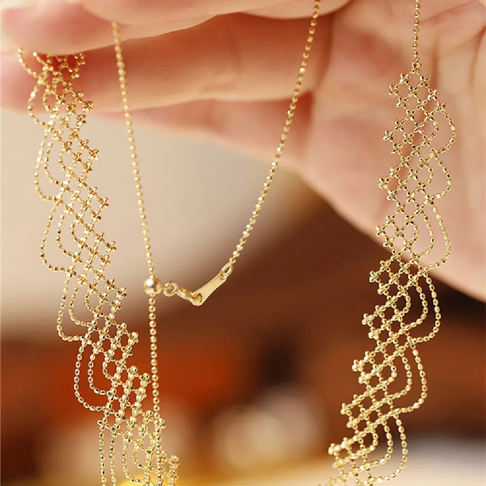 18K gold inverted rainbow adjustable neck chain, 45cm total, 21cm lace section, white or yellow rainbow
