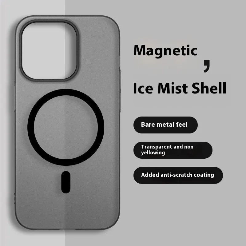 Frosted magnetic PC phone case in transparent pink for iPhone, shockproof and anti-fingerprint