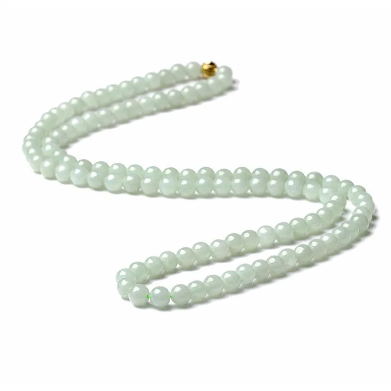 Natural jade bead necklace with round 6.5mm beads on adjustable chain