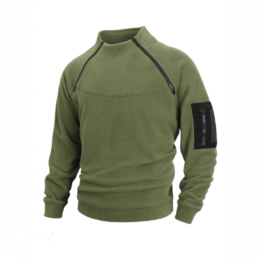 Men's stand collar long sleeve pullover leisure coral fleece coat in polyester blend – front view