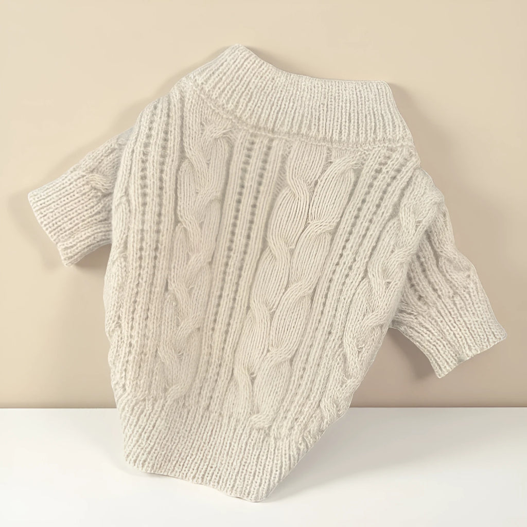 Beige wool dog sweater on a pet, solid colour knit, five sizes XS to XL available