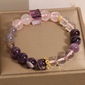 Purple natural amethyst crystal women's bracelet with rhinestone details, 10mm size.