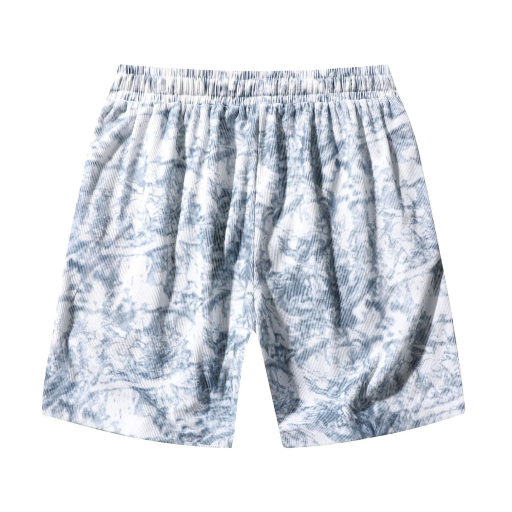 Men's corduroy camouflage pattern athletic shorts in a straight cut high-waist design.