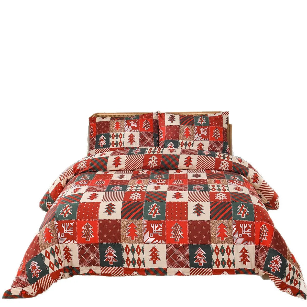 Red plaid Christmas bedding three-piece set with quilt cover and pillowcases
