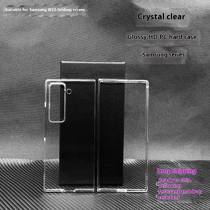 Transparent PC hard shell phone case for Samsung Z Fold with anti-fall and anti-fingerprint functions.