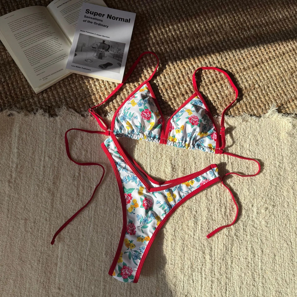 Women's split leopard print polyester bikini set with brief bottom and sleeveless top