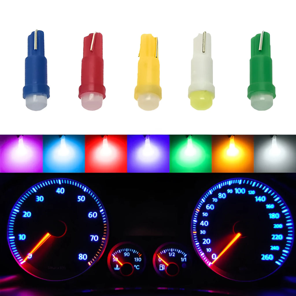 T5 car LED instrument light bulb with ceramic base in seven colour options