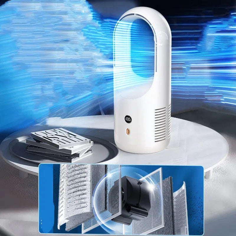 X28 bladeless desktop fan with LED display showing speed settings