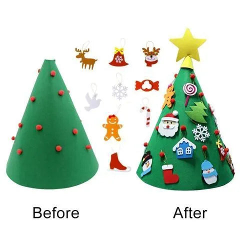 Felt Christmas tree three-dimensional pendant DIY craft kit with felt balls and cone tree shape, 50x60cm, on a white background.