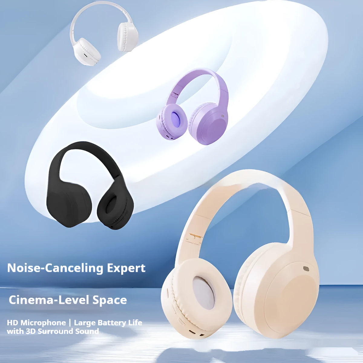 Wireless Bluetooth headset M5 over-ear HIFI stereo in black, white, purple or apricot with 10m range
