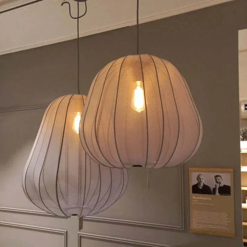 Japanese style branch-design pumpkin ceiling lamp in iron, available in grey-blue or white.