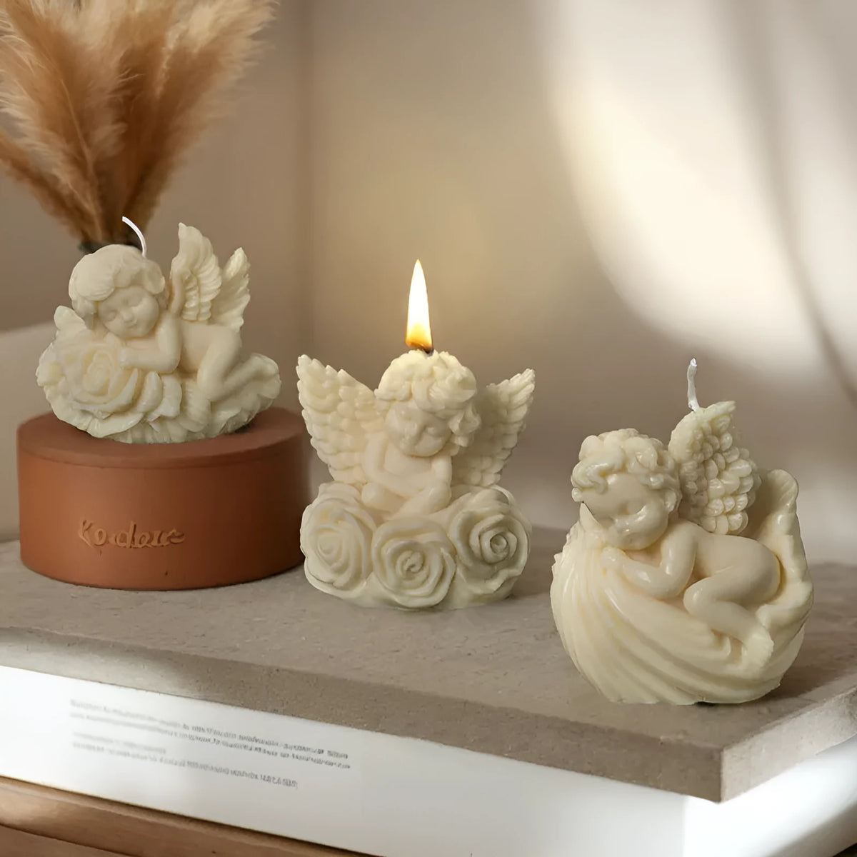 Silicone angel mold for aromatherapy candles and soap with irregular shell and rose angel designs