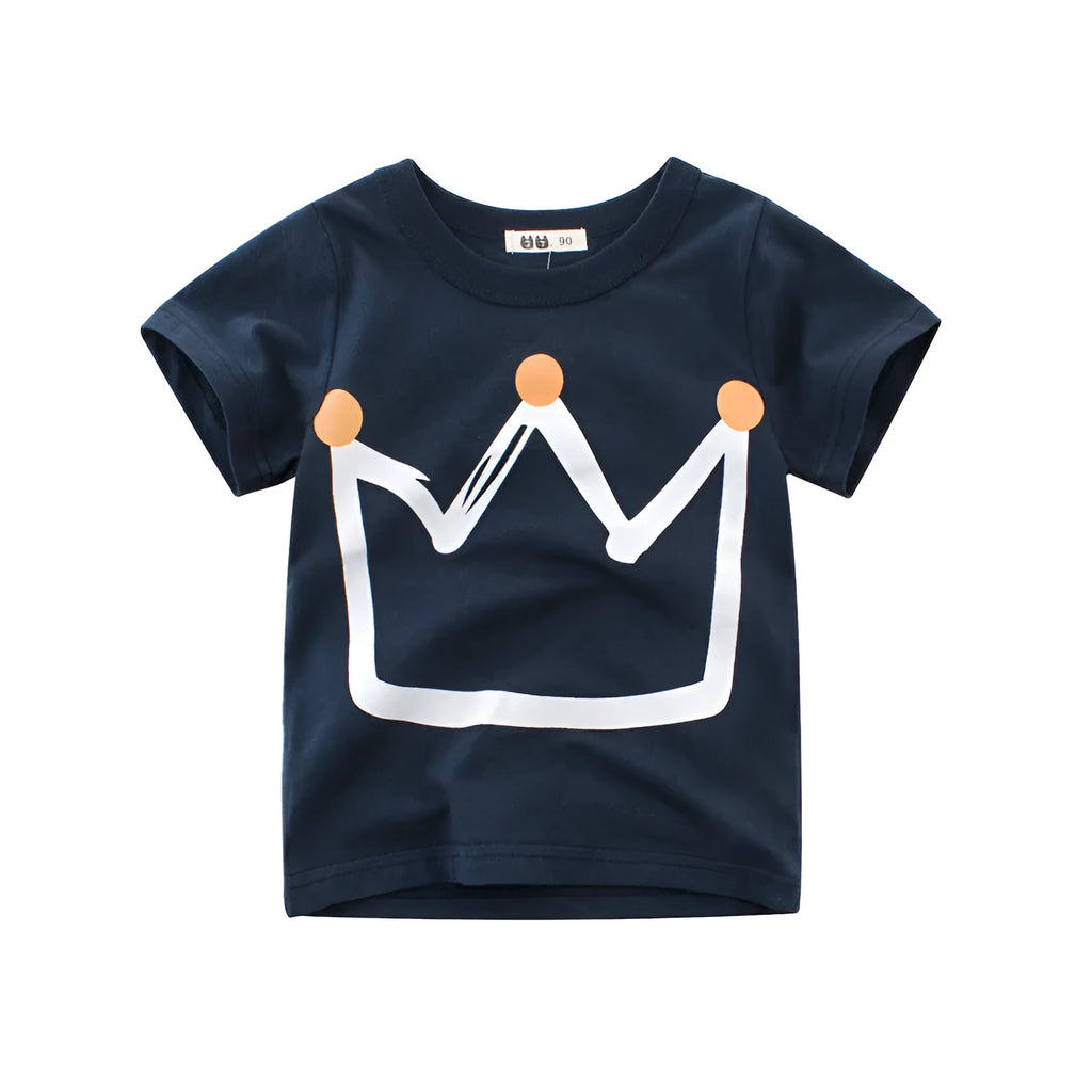 Korean style boys' cotton t-shirt in royal blue and flower grey colours with short sleeves