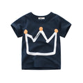 Korean style boys' cotton t-shirt in royal blue and flower grey colours with short sleeves