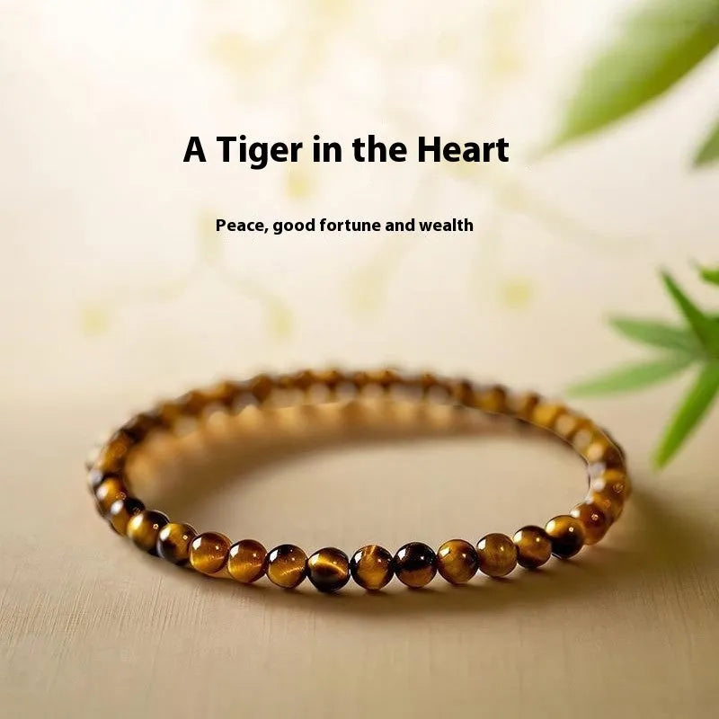 Tigereye stone bracelet with geometric design in New Chinese style, available in different bead sizes