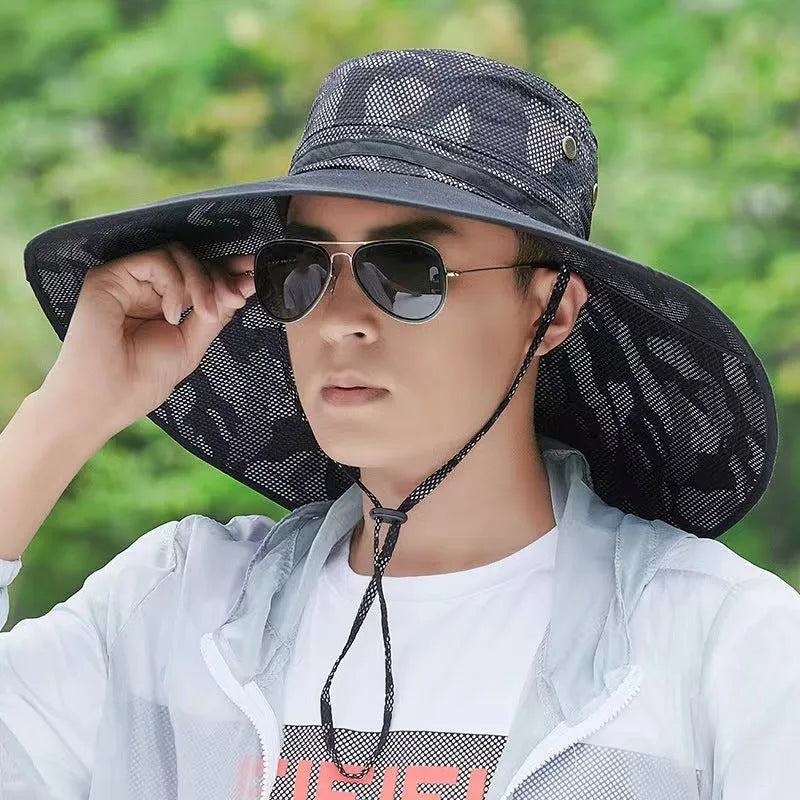 Men's cotton fisherman sun hat with 11cm brim in camouflage colours for outdoor fishing and mountaineering