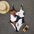 Women's white printed polyester split bikini set with briefs bottoms