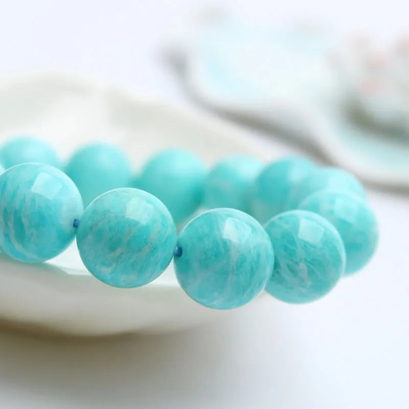 Natural blue-green Amazonite stone bead bracelet for men and women
