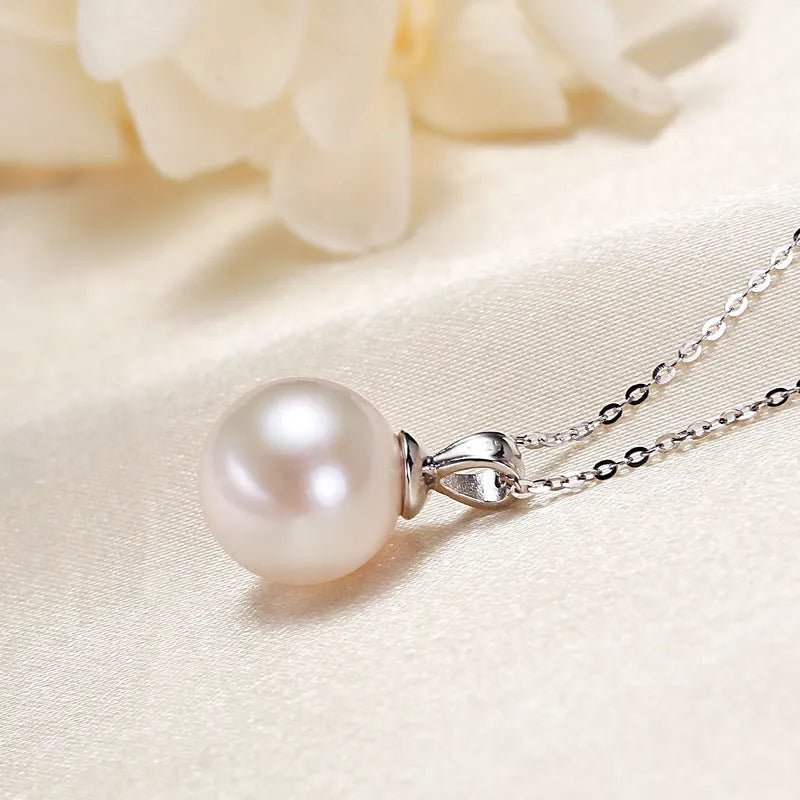 S925 silver freshwater pearl necklace with 11-12mm white Edison pearl pendant on 45cm chain