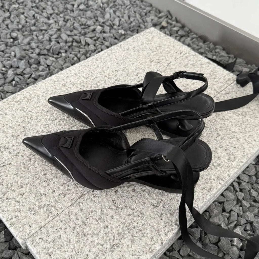Women's black lace-up ankle boots with special-shaped high heel and cowhide upper