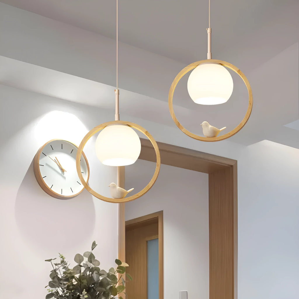 Nordic solid wood bird pendant light for corridor, restaurant or staircase, single head, 220V, with bulb included